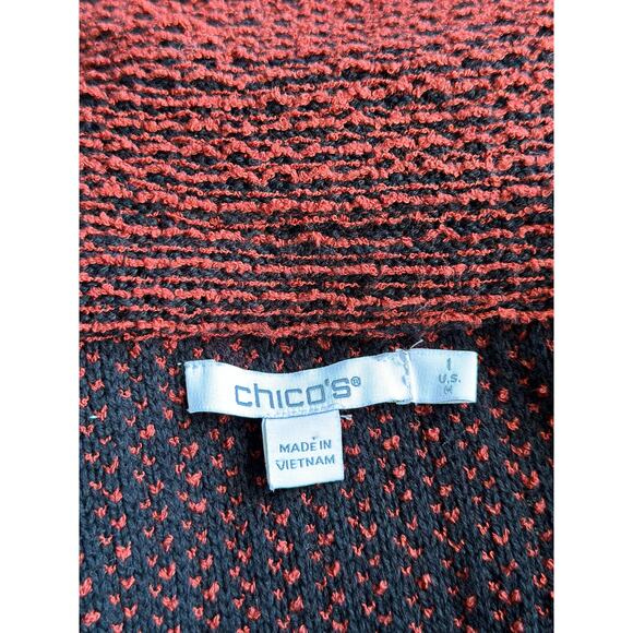 Chico’s Tweed Coatigan Medium Paprika Red Cotton Fringe Cardigan Sweater Blazer - Picture 9 of 11